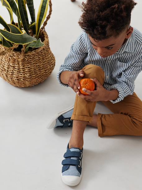 Stoffen sneakers met klittenband voor kinderen blauw+hemelsblauw+mosterdgeel - vertbaudet enfant 