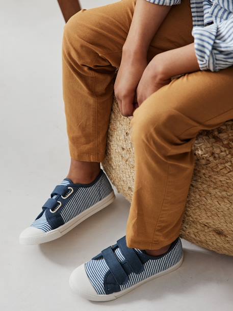 Stoffen sneakers met klittenband voor kinderen blauw+hemelsblauw+mosterdgeel - vertbaudet enfant 