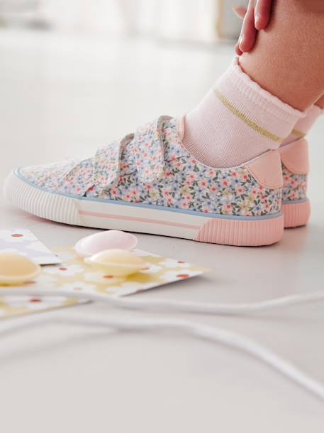 Stoffen sneakers met klittenband voor kinderen rozen - vertbaudet enfant 