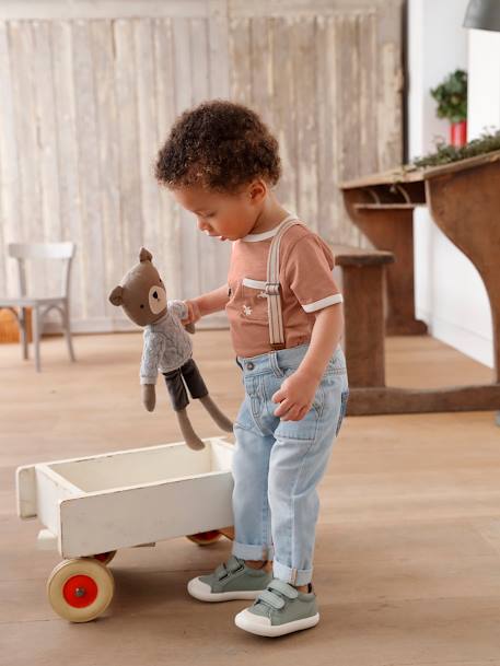 Denim babyjeans met afneembare schouderbandjes gebleekt denim - vertbaudet enfant 