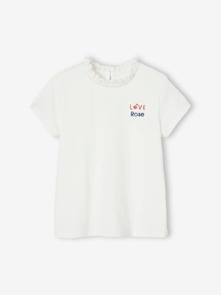 Personaliseerbare meisjes-T-shirt met kraag en korte mouwen ecru+marineblauw - vertbaudet enfant 