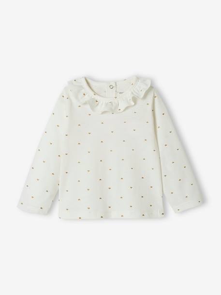 Personaliseerbare T-shirt met kraag voor meisjesbaby ivoor met print - vertbaudet enfant 