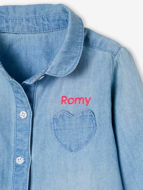 Personaliseerbare overhemd van afgewassen jeans babymeisje GEBLEEKTE DENIM - vertbaudet enfant 