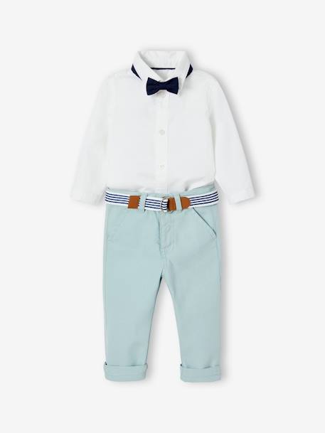 Ceremoni‘le set van babybroek met riem, overhemd en strikje wit - vertbaudet enfant 