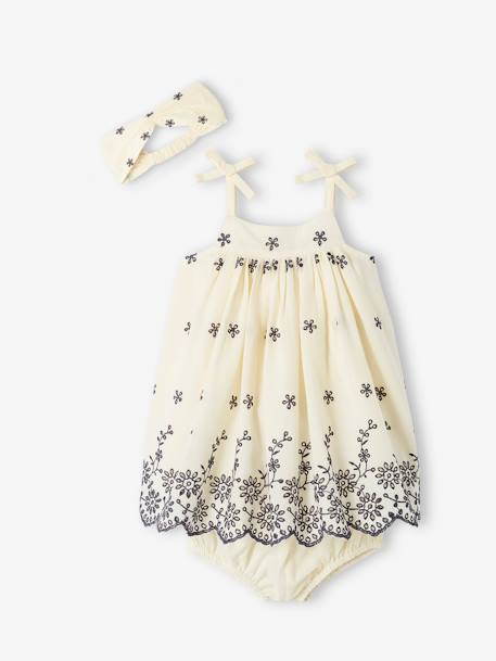 Babyset met geborduurde jurk, bloomer en bijpassende haarband ecru - vertbaudet enfant 