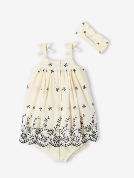 Babyset met geborduurde jurk, bloomer en bijpassende haarband ecru - vertbaudet enfant 