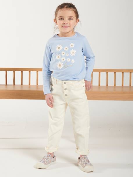 Broek met moms-pasvorm MorphologiK meisjes dennen+ecru+inktblauw+perzik+roze (poederkleur) - vertbaudet enfant 