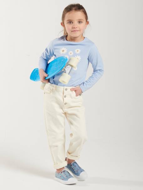 Broek met moms-pasvorm MorphologiK meisjes dennen+ecru+inktblauw+perzik+roze (poederkleur) - vertbaudet enfant 