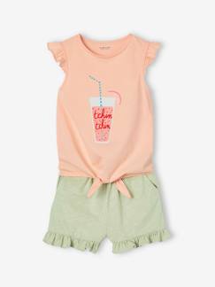 Meisje-Set met T-shirt met ruches en strikeffect en short