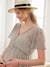 Lange jurk met ruches van crpe met print, voor zwangerschap en borstvoeding zandbeige - vertbaudet enfant 