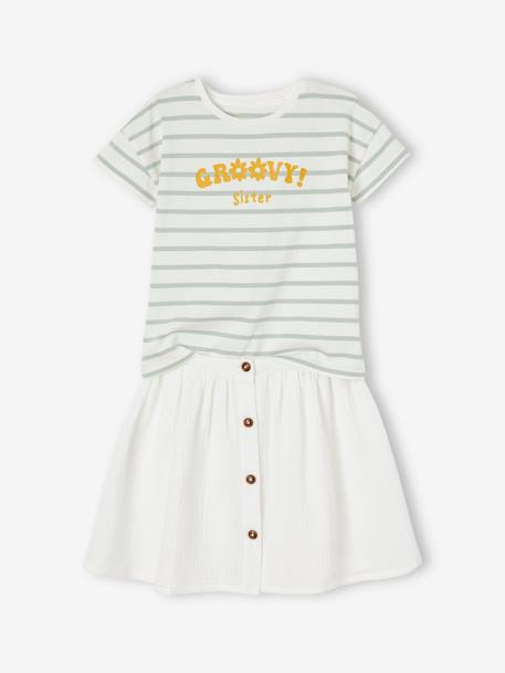 Set T-shirt en rok van katoengaas voor meisjes ecru - vertbaudet enfant 