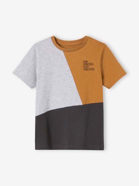 Jongens-T-shirt colorblock en korte mouwen blauwgroen+gemêleerd grijs - vertbaudet enfant 