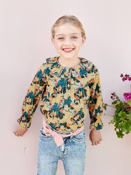 Meisjesblouse met bloemenprint blauwgroen+dennen+ecru+rouge+rozen - vertbaudet enfant 