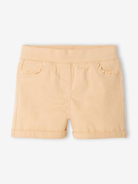 Gebreide meisjesshort met macramé-bies aardbeirood+abrikoos (poederkleur)+groen - vertbaudet enfant 