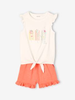 Set met T-shirt met ruches en strikeffect en short  - vertbaudet enfant