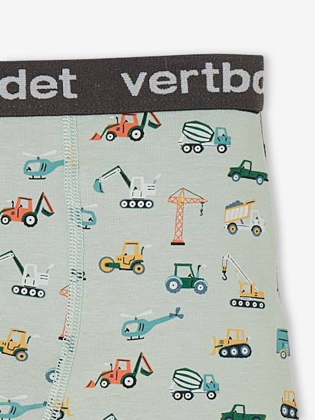 Set met 3 stretch boxers 'Backhoes' voor jongens saliegroen - vertbaudet enfant 