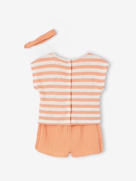 Babyset met short, gestreept T-shirt en hoofdband sinaasappel - vertbaudet enfant 