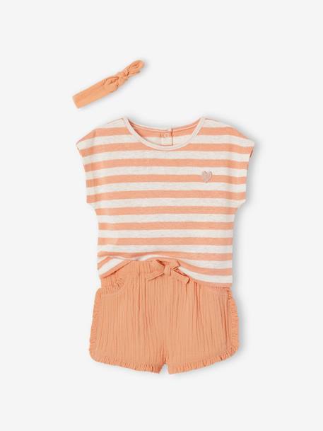 Babyset met short, gestreept T-shirt en hoofdband sinaasappel - vertbaudet enfant 