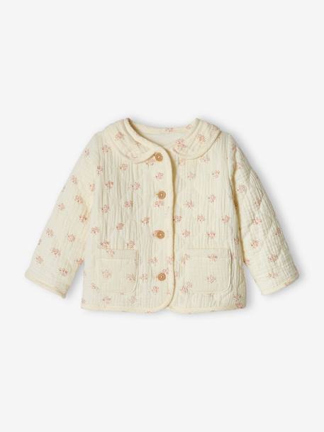 Babyvestje van katoengaas ecru+LICHTBEIGE MET PRINT - vertbaudet enfant 