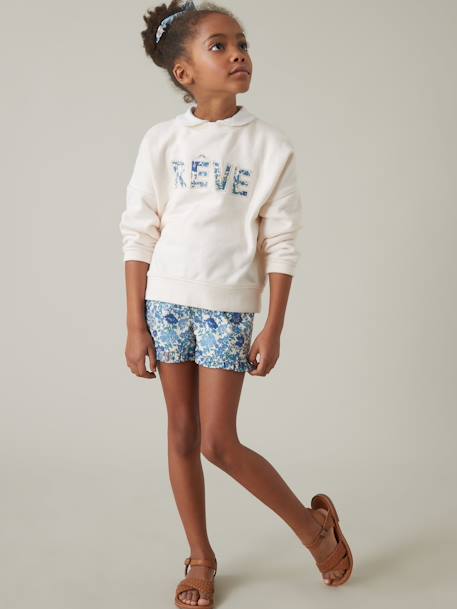 Meisjesshort van Liberty® CYRILLUS stof wit, bedrukt - vertbaudet enfant 