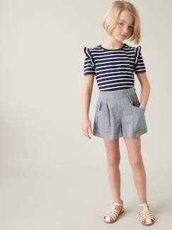 Meisje-CYRILLUS gestreepte shorts, collectie Hickory-strepen