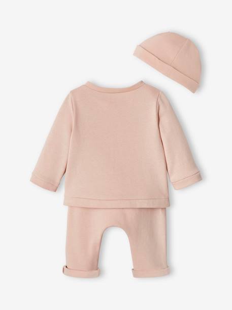 3-delige babyset in fleece gechineerd beige+roze (poederkleur) - vertbaudet enfant 