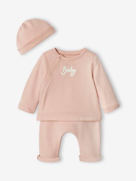 3-delige babyset in fleece gechineerd beige+roze (poederkleur) - vertbaudet enfant 