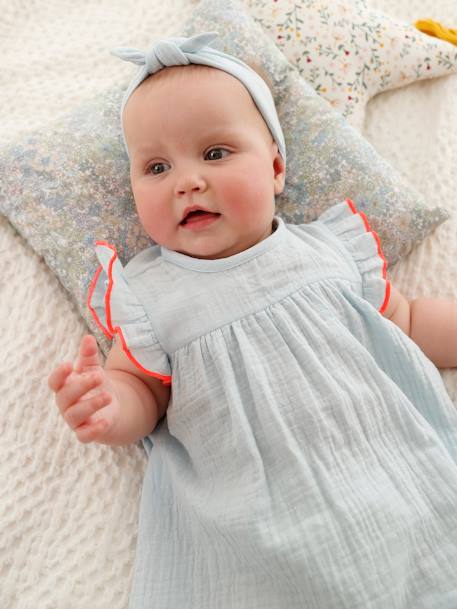 Babyjurkje met strik hoofdband hemelsblauw - vertbaudet enfant 