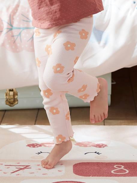 Meisjeslegging van ribtricot groengrijs+hazelnoot+lichtroze - vertbaudet enfant 