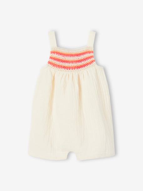 Playsuit voor baby, gehaakt en katoengaas ecru - vertbaudet enfant 