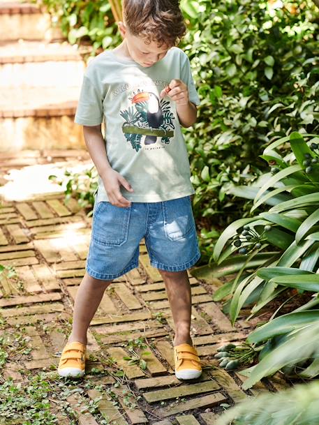 Stoffen sneakers met klittenband voor kinderen blauw+hemelsblauw+mosterdgeel - vertbaudet enfant 