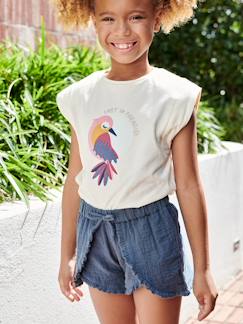 Meisje-T-shirt, souspull-T-shirt-Meisjesshirt met paradijsvogel en schoudermouwen