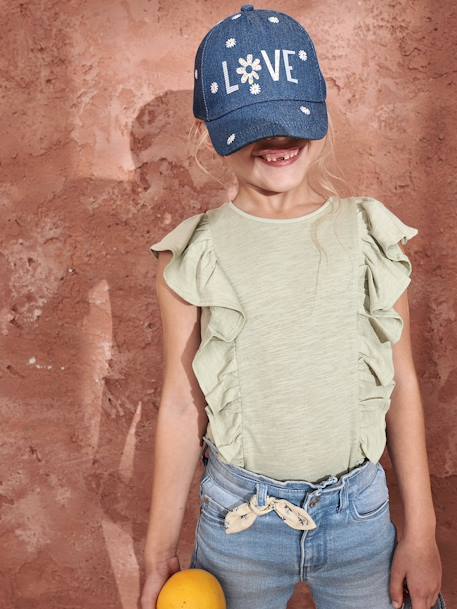 Denim driekwartbroek met strik voor meisjes double stone+stone - vertbaudet enfant 