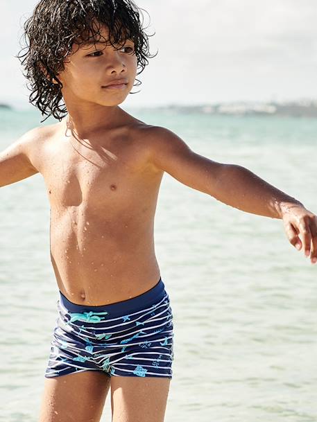 Zwembroek met tropische print jongens marineblauw, gestreept - vertbaudet enfant 