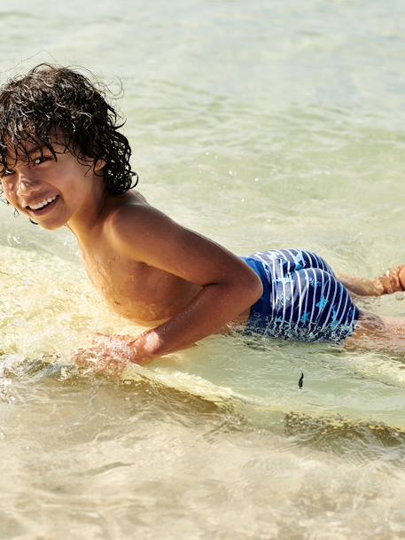 Zwembroek met tropische print jongens marineblauw, gestreept - vertbaudet enfant 