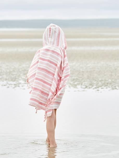 Kinderponcho met strepen, personaliseerbaar blauw, gestreept+roze, gestreept - vertbaudet enfant 