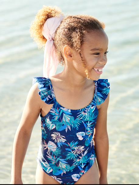 Badpak met tropische print voor meisjes marineblauw - vertbaudet enfant 