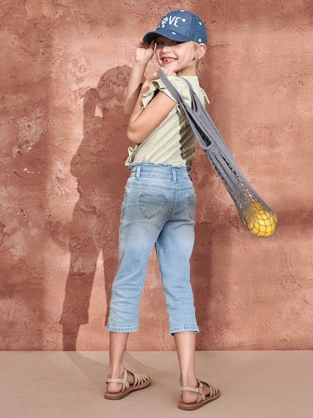 Denim driekwartbroek met strik voor meisjes double stone+stone - vertbaudet enfant 