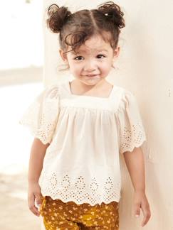 Baby-Overhemd, blouse-Babyblouse met korte mouwen van Engels borduurwerk