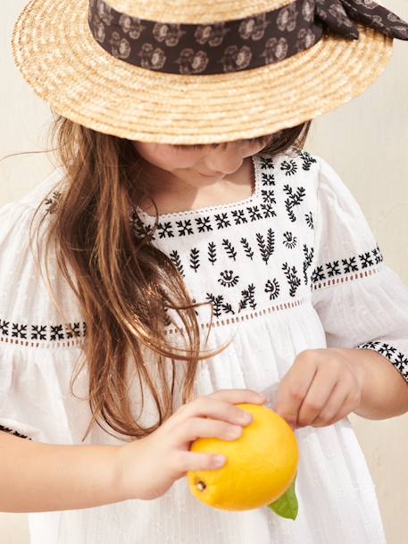 Strohoed met lint en opdruk voor meisjes zandbeige - vertbaudet enfant 