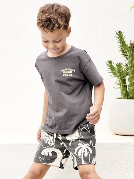 T-shirt met maxi motief op de rug voor jongens grijs+mosterdgeel - vertbaudet enfant 