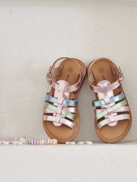 Leren sandalen met meerdere riempjes voor meisjes lila - vertbaudet enfant 