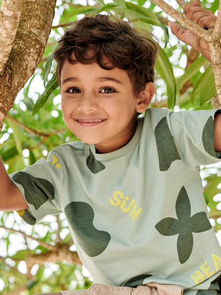 Jongensshirt met groot exotisch motief saliegroen - vertbaudet enfant 