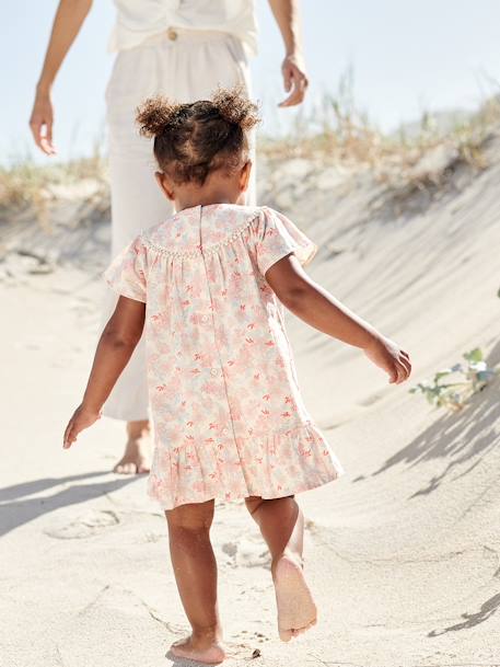 Bloemetjesjurk voor baby's met korte mouwen ecru - vertbaudet enfant 