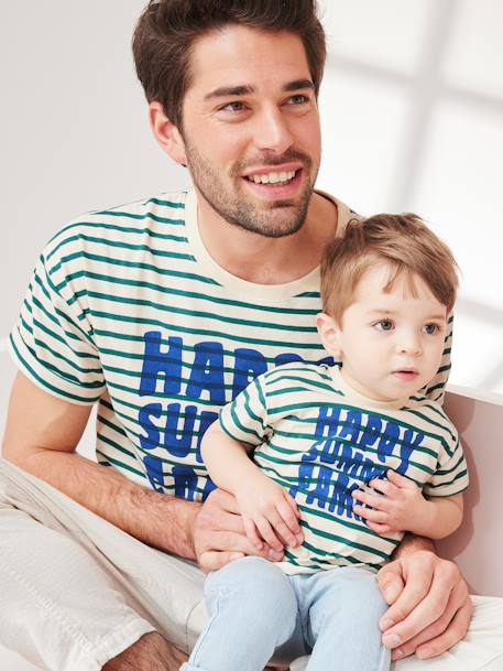 Gemengd capsule T-shirt marinière familie groen, gestreept - vertbaudet enfant 
