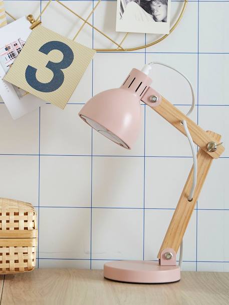 Opvallende bureaulamp van hout en metaal roze+wit - vertbaudet enfant 