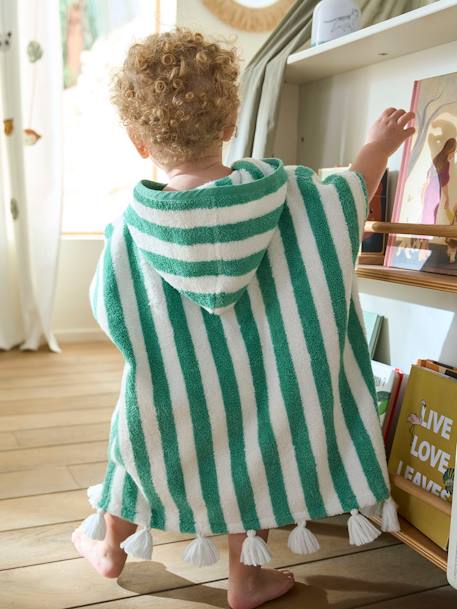 Personaliseerbare gestreepte baby-badponcho geel, gestreept+groen+roze - vertbaudet enfant 