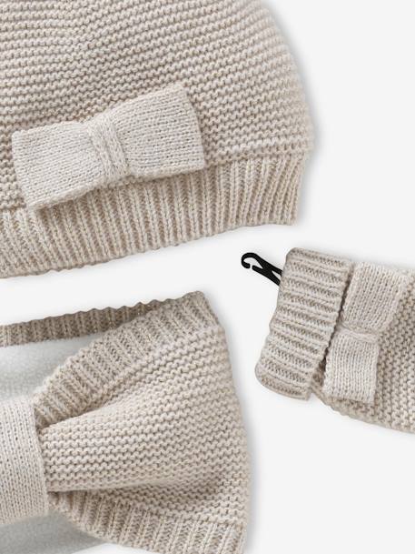 Set voor babymeisjes muts + snood + wanten strikjes ecru - vertbaudet enfant 