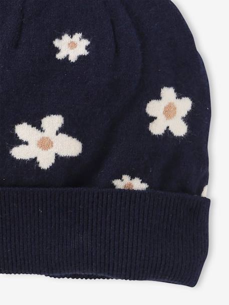 Meisjesmuts met jacquard margrietmotief marineblauw - vertbaudet enfant 