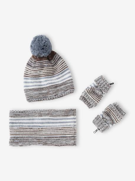 Jongensset met jacquard mutsje + snood + wanten /handschoenen chocoladebruin - vertbaudet enfant 